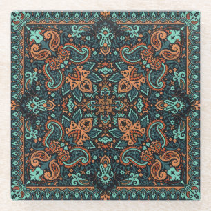 Dessous-de-verre En Verre Bandana De Paisley Orné : Cou De Soie.