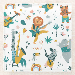 Dessous-de-verre En Verre Bande d'animaux de dessin