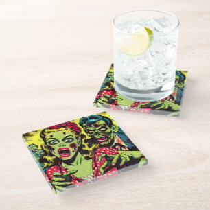 Dessous-de-verre En Verre Bande dessinée rétro Zombie Couple