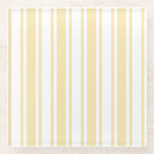 Dessous-de-verre En Verre Bandes de bonbons jaune pâle et blanc