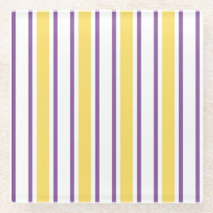 Dessous-de-verre En Verre Bandes de bonbons jaunes, violets et blancs