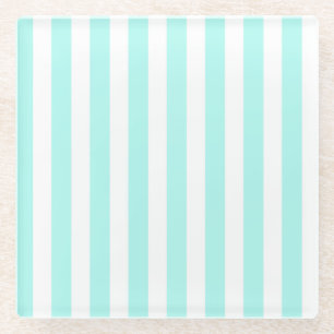 Dessous-de-verre En Verre Bandes de bonbons turquoise et blanche