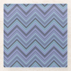 Dessous-de-verre En Verre Bandes de zigzag gris bleu