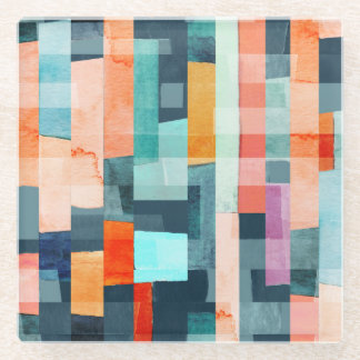 Dessous-de-verre En Verre Bandes géométriques multicolores, motif tendance.