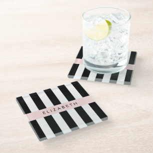 Dessous-de-verre En Verre Bandes noires et blanches, Gravées, Lignes, Votre 