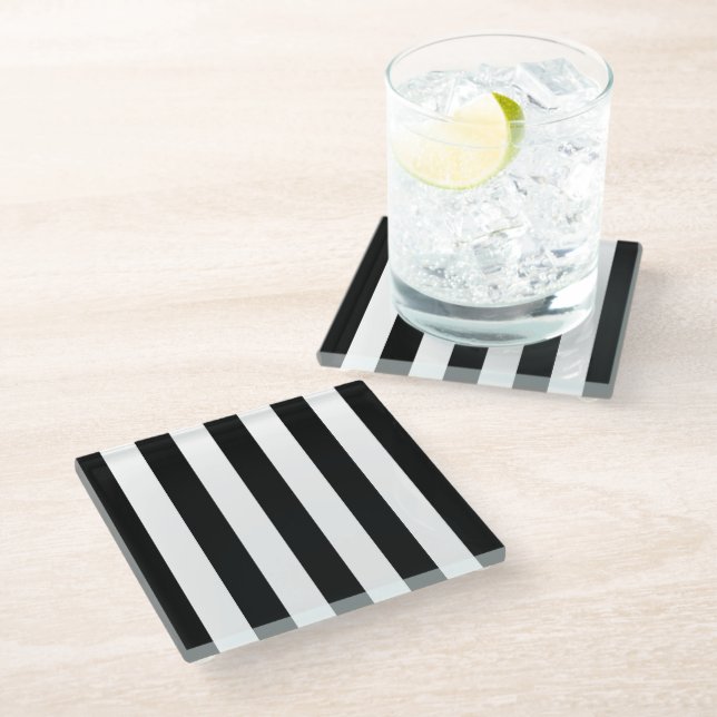 Dessous-de-verre En Verre Bandes noires et blanches, Motif rayé, Lignes (Incliné)