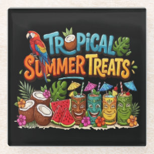 Dessous-de-verre En Verre Bar Tiki de friandises tropicales rétro d'été