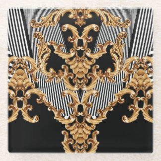 Dessous-de-verre En Verre Baroque doré, décoration complexe.