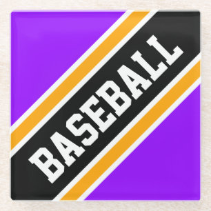 Dessous-de-verre En Verre BASEBALL brillant violet noir rayures diagonales