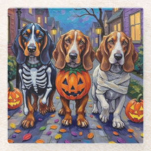 Dessous-de-verre En Verre Basset Hound Dogs Trick-or-Treating en Halloween