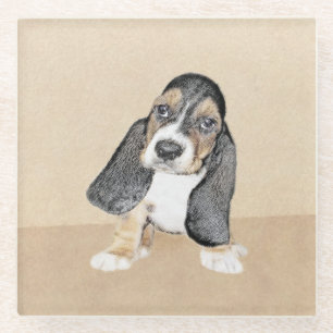 Dessous-de-verre En Verre Basset Hound Peinture Chiot - Art Chien original
