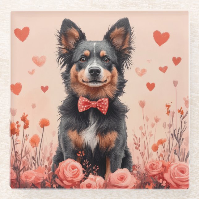 Dessous-de-verre En Verre Bataille australienne avec Roses - Saint-Valentin (Devant)