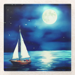Dessous-de-verre En Verre Bateau sous Pleine lune