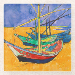 Dessous-de-verre En Verre Bateaux de Van Gogh Impressionnisme Plage