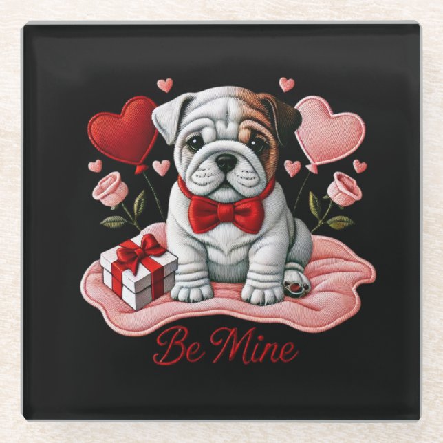 Dessous-de-verre En Verre Be Mine Valentine English Bulldog Dessous de verre (Devant)