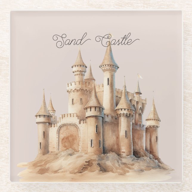 Dessous-de-verre En Verre Beach Cream Sand Castle (Devant)