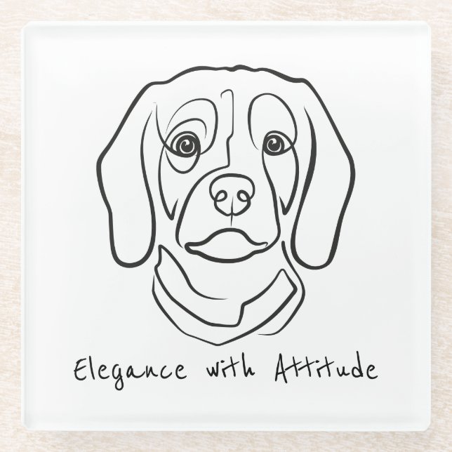Dessous-de-verre En Verre Beagle Line Art, Elegance with Attitude (Devant)