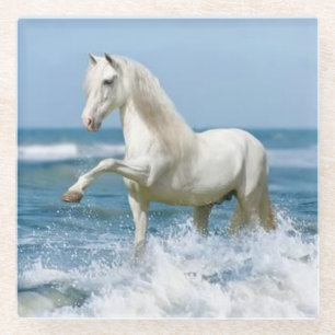 Dessous-de-verre En Verre Beau cheval blanc dans l'eau