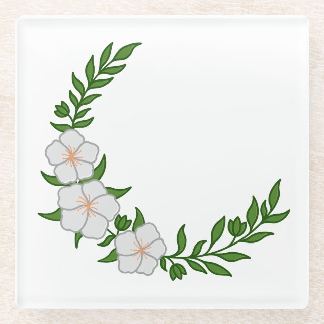 Dessous-de-verre En Verre Beau Croissant de Couronne de fleurs blanches (Devant)