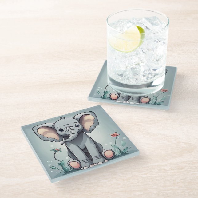 Dessous-de-verre En Verre Beau éléphant assis (Incliné)