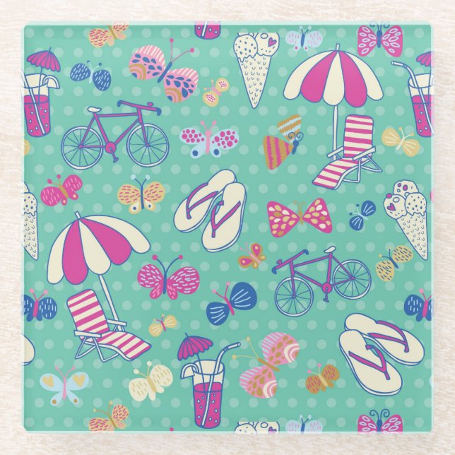 Dessous-de-verre En Verre Beau Motif aux éléments d'été (Devant)