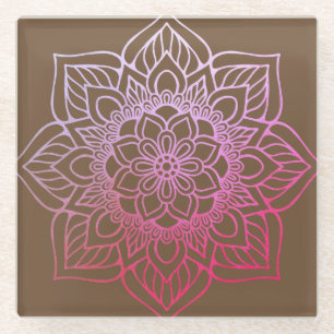 Dessous-de-verre En Verre Beau rose Brown Boho Mandala