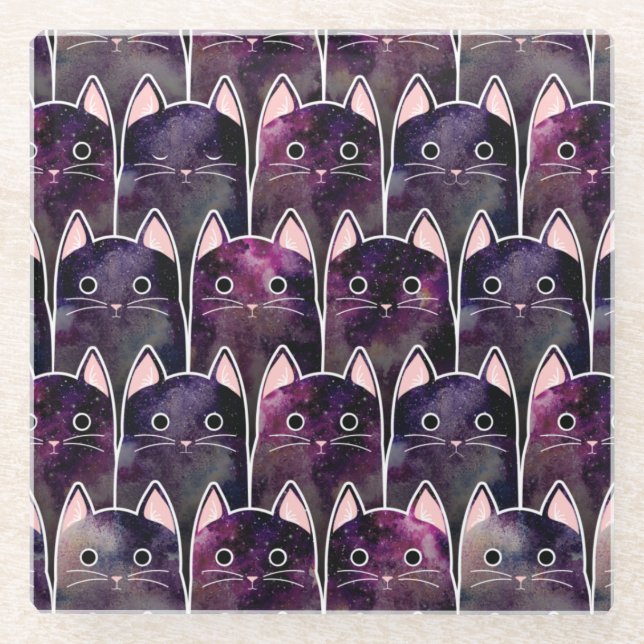 Dessous-de-verre En Verre Beaucoup de Motif de chats galaxy (Devant)
