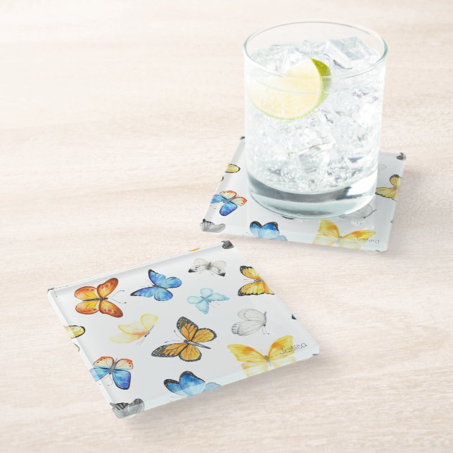 Dessous-de-verre En Verre Beautiful Butterfly Pattern (Incliné)