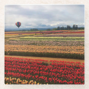 Dessous-de-verre En Verre Beautiful Tulip Field avec Hot Air Balloon, Oregon