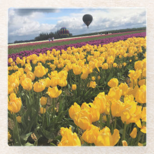 Dessous-de-verre En Verre Beautiful Tulip Field avec Hot Air Balloon, Oregon