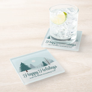 Dessous-de-verre En Verre Beaux arbres de Noël Paysage hivernal de neige