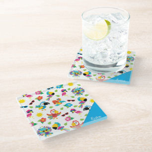 Dessous-de-verre En Verre Beaux oiseaux tropicaux Motif de paradis coloré