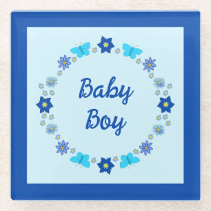 Dessous-de-verre En Verre Bébé bleu Papillons et fleurs personnalisés
