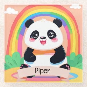 Dessous-de-verre En Verre Bébé mignon Panda arc-en-ciel