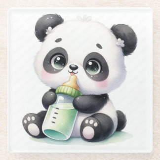 Dessous-de-verre En Verre Bébé panda mignon avec dessous de verre bouteille