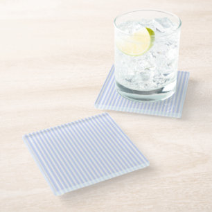 Dessous-de-verre En Verre Bébé Tendre Bleu Clair et Rayure Blanche