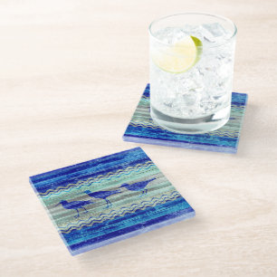 Dessous-de-verre En Verre Bécasseaux côtiers rustiques de décor de bleu