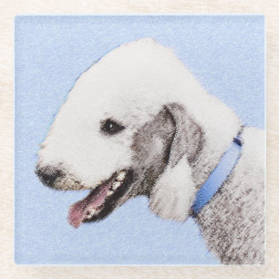 Dessous-de-verre En Verre Bedlington Terrier Peinture - Art Chien original