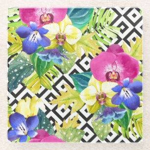 Dessous-de-verre En Verre Bégonia et palmettes d'orchidée