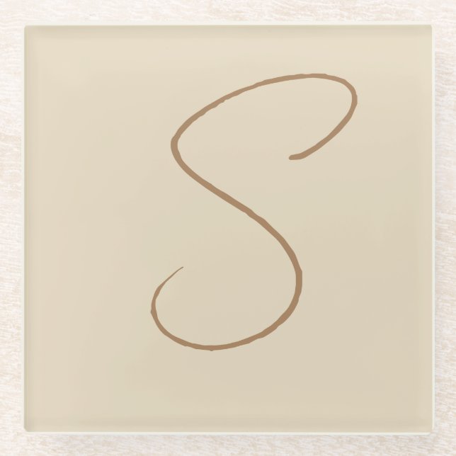 Dessous-de-verre En Verre Beige Classic manuscrit Monogramme initial (Devant)