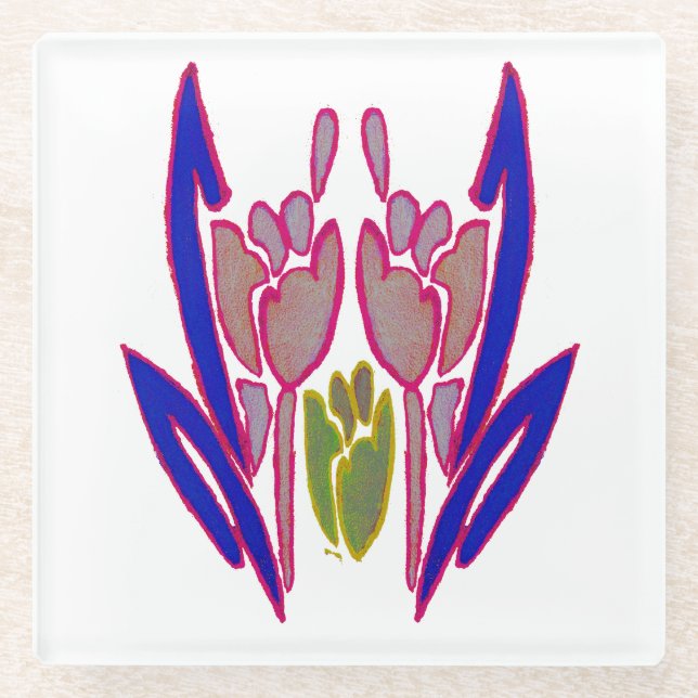 Dessous-de-verre En Verre Belle Extraordinaire Bleu Bleu & Rose Rouge Violet (Devant)