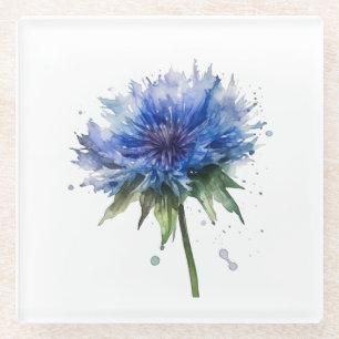 Dessous-de-verre En Verre belle fleur de maïs bleu en aquarelle