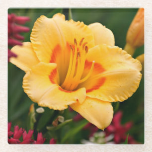 Dessous-de-verre En Verre Belle Fleur Lily jaune et orange