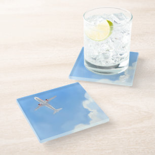 Dessous-de-verre En Verre Belle Journée Ciel Bleu Nuages Avion Aquarelle