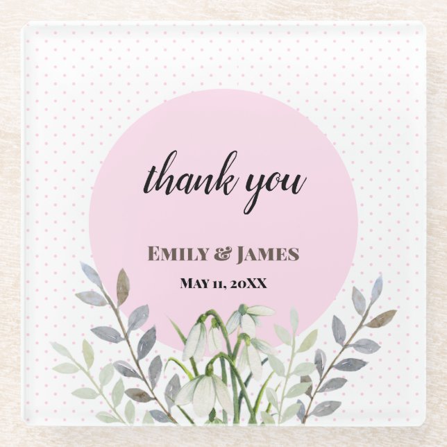 Dessous-de-verre En Verre Belle Mariage Blancs neige Pois roses (Devant)