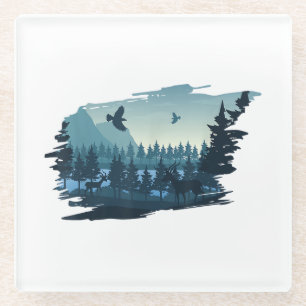 Dessous-de-verre En Verre Belle Montagne, Arbres de la Nature et Forêt