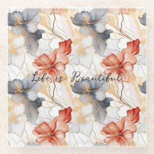 Dessous-de-verre En Verre Belle Pêche féminine Bleu et Blanc Floral