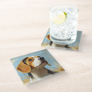 DESSOUS-DE-VERRE EN VERRE BELLE PEINTURE D'UN CHIEN BEAGLE