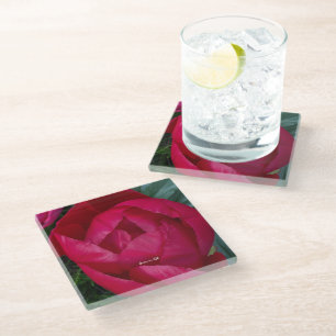 Dessous-de-verre En Verre Belle Pivoine Rouge en Fleur