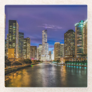 Dessous-de-verre En Verre Belle rivière Chicago à Sunset, Illinois